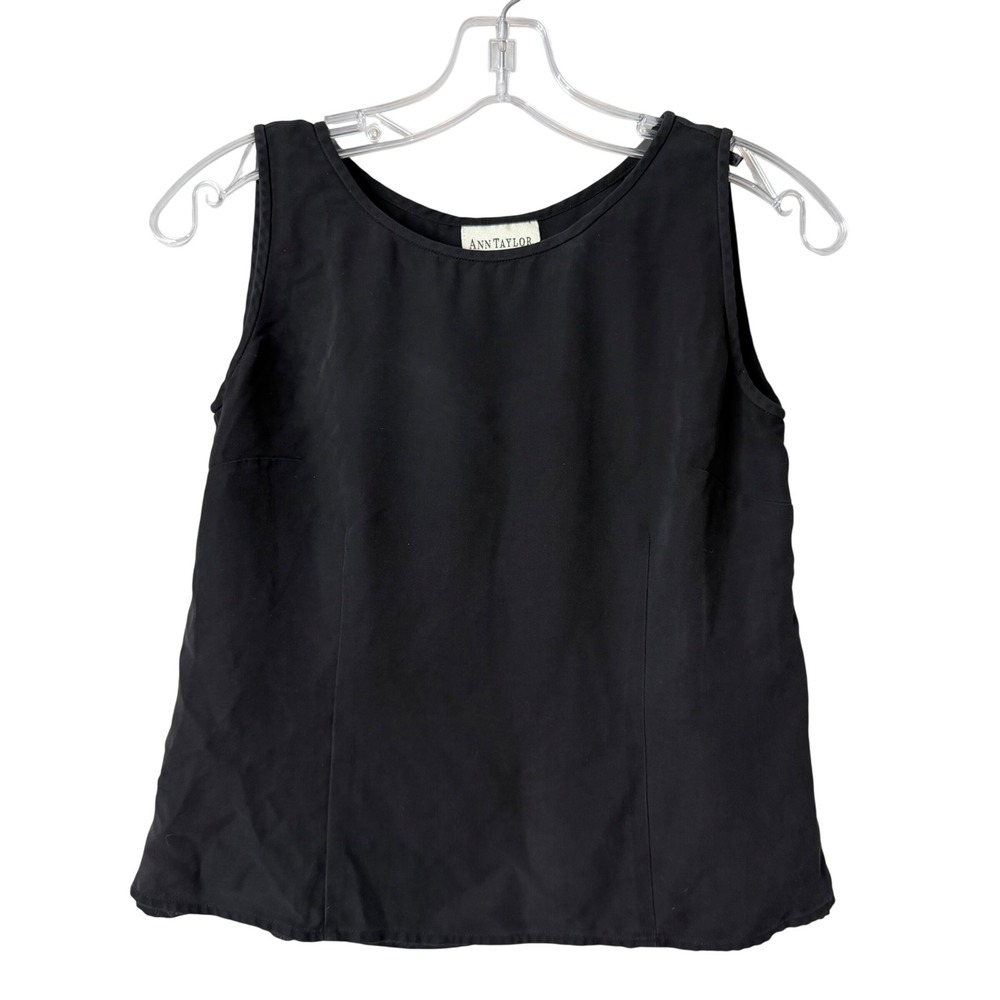 Ann Taylor Silk Tank Top Women 4P Black Sleeveless Scoop Neck Shell Vintage
